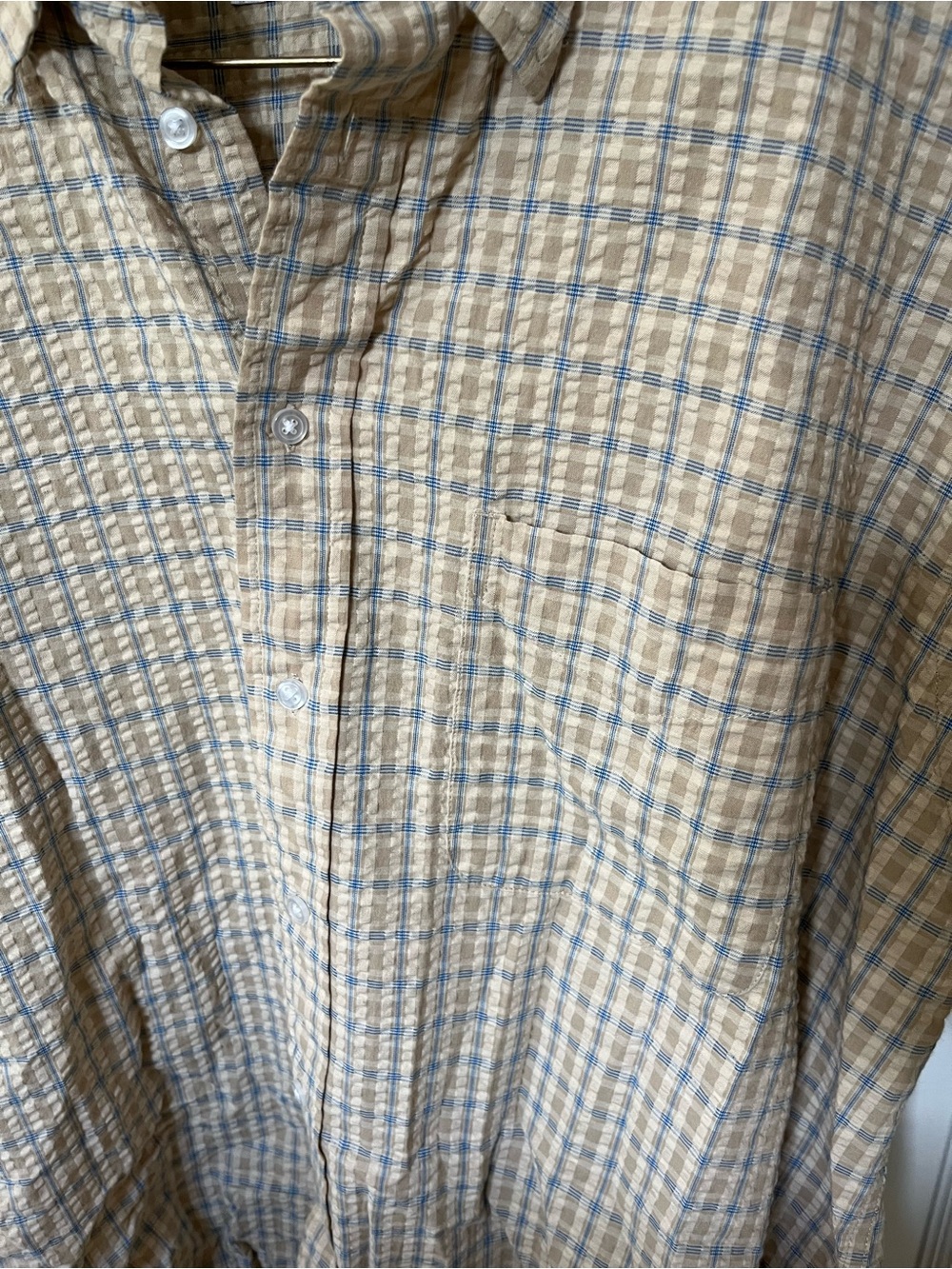 Izod Mens XL Button Down Shirt Short Sleeve Plaid Plisse Seersucker Casual EUC - Picture 4 of 5